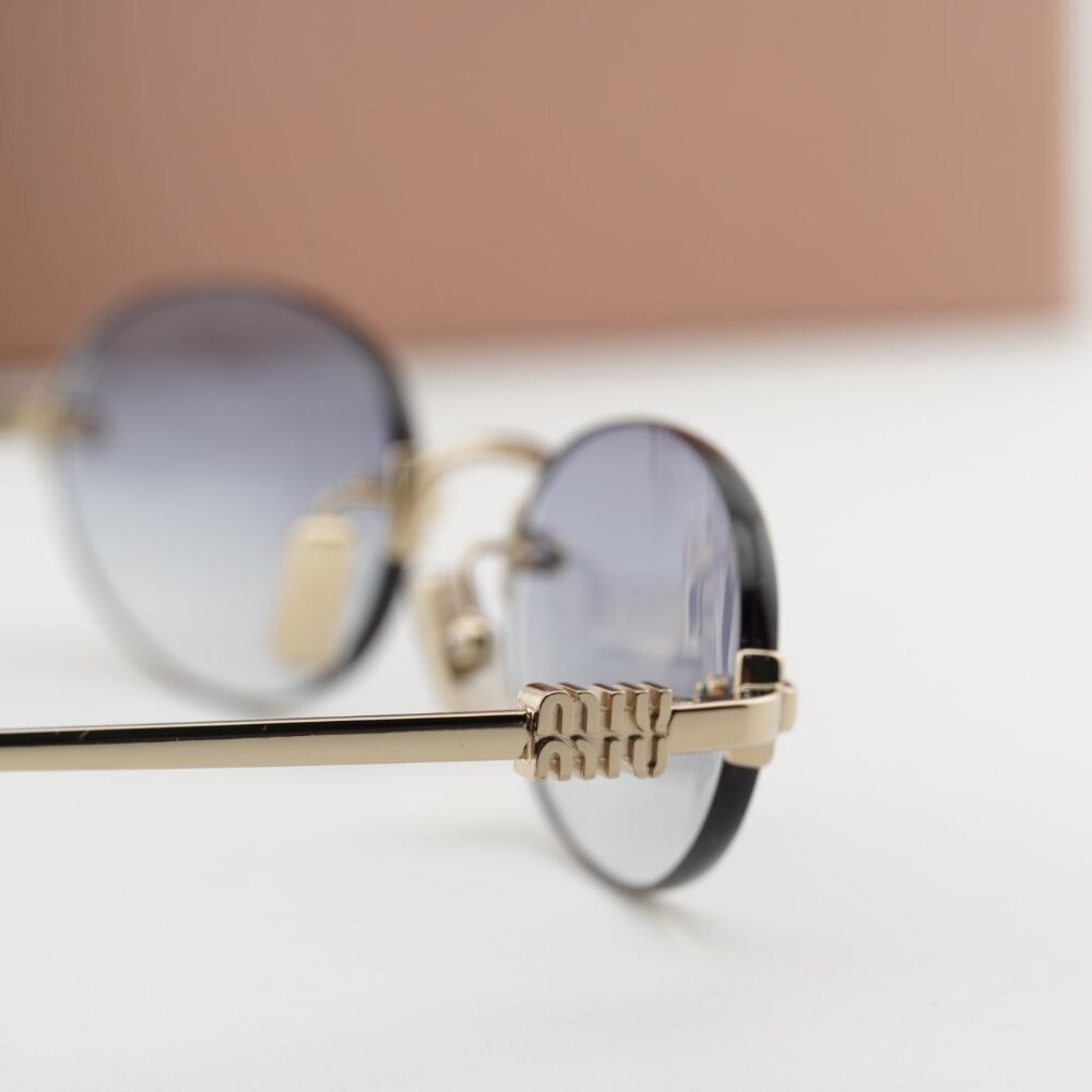 Miu Miu MUA54S ZVN80O Oval Sunglasses – Pale Gold\Clear Gradient Light Blue - Picture 6 of 10
